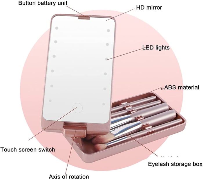 🎉Cestovná sada štetcov na make-up s LED svetlom❤️