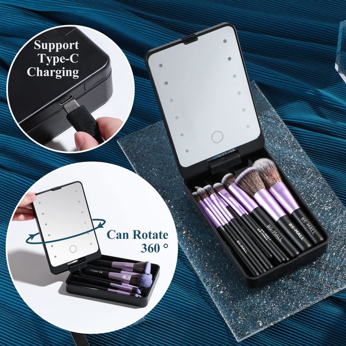 🎉Cestovná sada štetcov na make-up s LED svetlom❤️