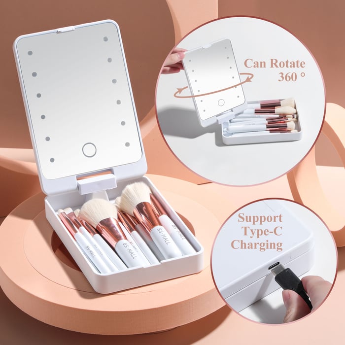 🎉Cestovná sada štetcov na make-up s LED svetlom❤️