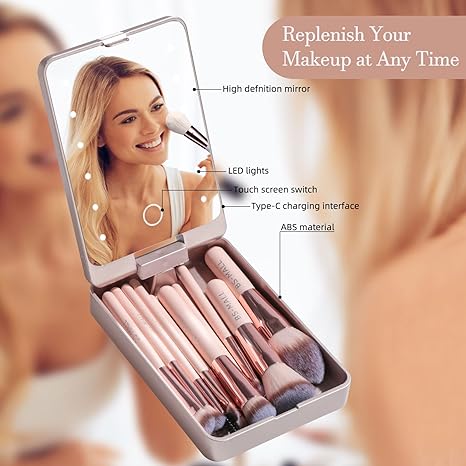 🎉Cestovná sada štetcov na make-up s LED svetlom❤️