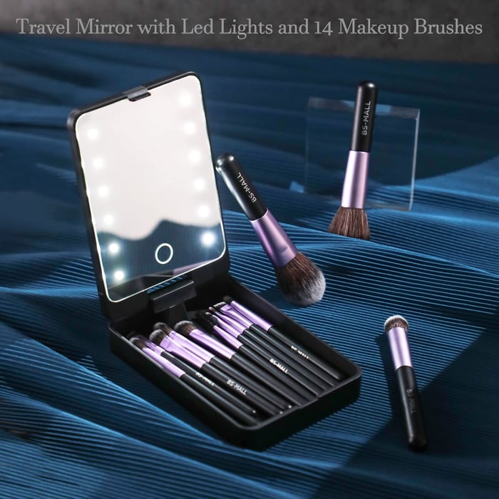 🎉Cestovná sada štetcov na make-up s LED svetlom❤️